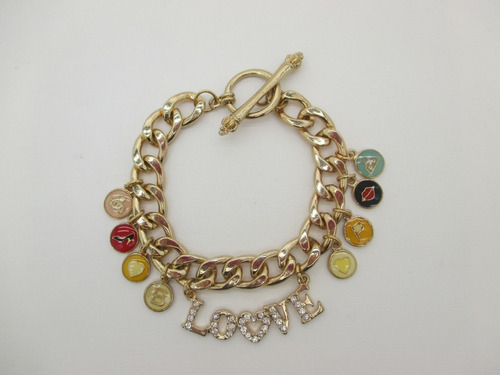 Pulsera Cadena Con Dijes  Love Boca Zapato Acero Dorado  