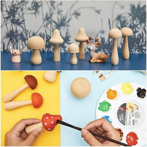 Set De 6 Figuras Hongos Setas Amanita Decoración En Madera