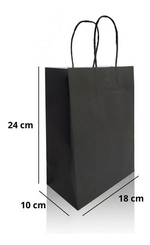 Imagem 2 de 5 de Sacola Papel Kraft Preta 18x24x10 - 50 Unidades