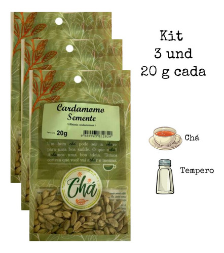Kit 3 Cardamomo Semente Especiaria E Gin Verdadeiro 20g Cada