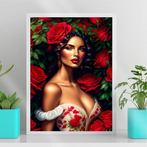 Quadro Decorativo Pombagira Rosa Vermelha 45x34 Vidro Branca