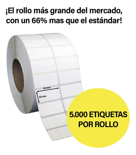 Rollo Etiquetas Térmicas 50 X 25mm Autoadhesivas Doble Banda