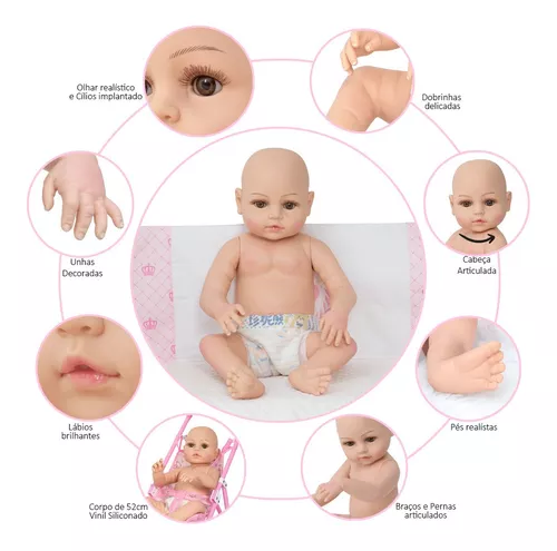 Boneca Reborn Realista Abigail + Enxoval Completo 15 Itens