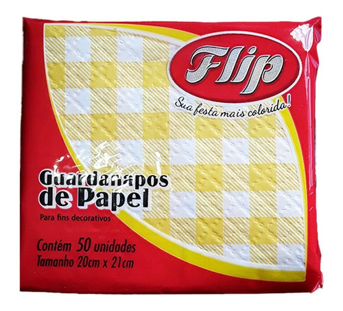 Guardanapo De Papel Xadrez Amarelo 20cm X 21cm - 50 Unidades