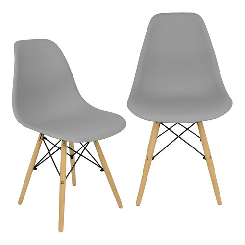 Kit 2 Cadeiras Charles Eames Eiffel Wood Design Varias Cores Cor Da Estrutura Da Cadeira $$$ Cor Do Assento Cinza Desenho Do Tecido -
