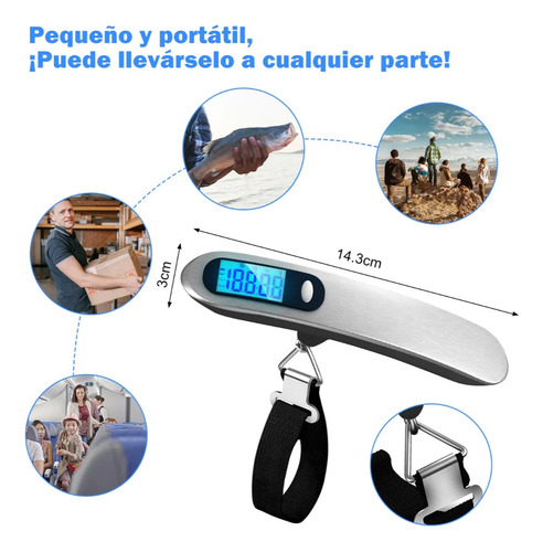 Balanza Digital De Viaje Correa 50 Kg Portátil Led Valija Plateado