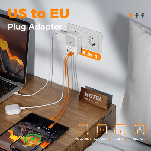 Adaptador De Enchufe Internacional Con 4 Tomas Y Usb-c
