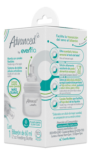 Biberón Evenflo 60ml Flujo Lento 0m+ Blanco