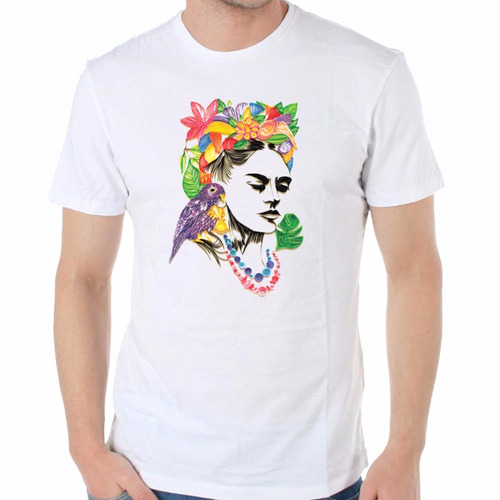 Remera De Hombre Frida Kahlo Colores Ave Flores Arte Collar
