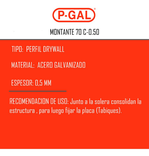 Paquete Montante 70mm P/ Durlock Cielo Raso Galvanizada X 12 Galvanizada