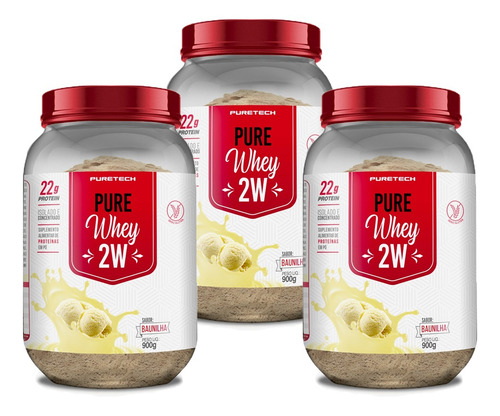 Kit 3x Pure Whey 2w - Puretech Sabor Baunilha