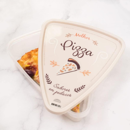 Pote Pizza Triangular 1,2l De Plástico - Plasútil Cor Bege