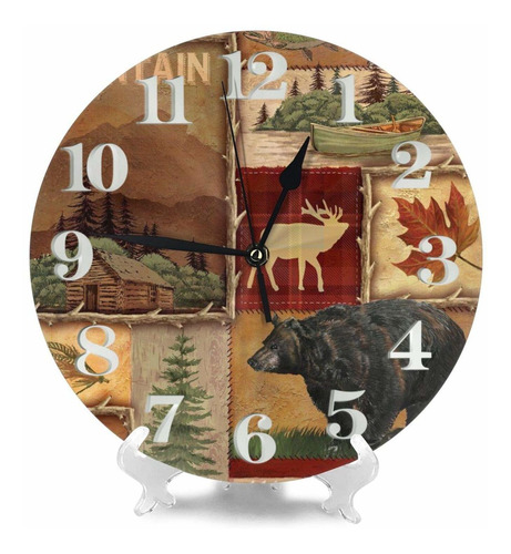 Rustic Lodge Bear Moose Deer Reloj De Pared, Silencioso...