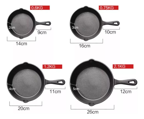 Set 4 Sartenes Hierro Fundido Antiadherente Inducción