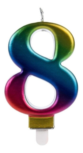 Número 8 - Vela Holográfica E Colorida - Bolo E Aniversário