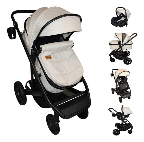 Carriola 4 En 1 Sistema De Viaje Todo Terreno Ibaby Cupra Color Beige Chasis Negro