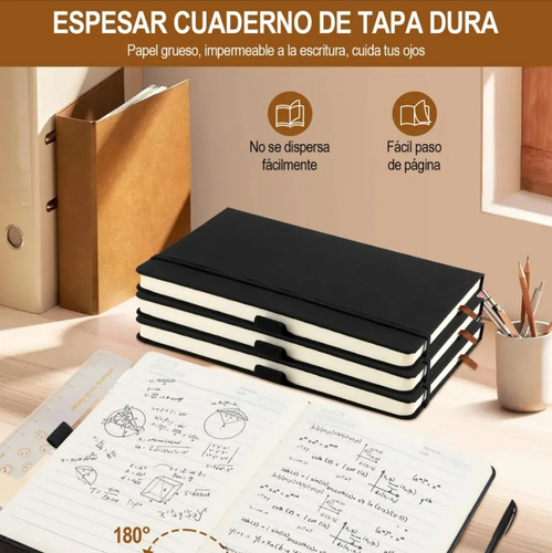 5 Cuadernos A5 Rayados + 5 Plumas Negras 0.5mm, 200 Páginas Cada Uno, Con Banda Elástica, Ideal Para Oficina, Estudiantes, Diario O Reuniones, Diseño Portátil Elegante Y Profesional