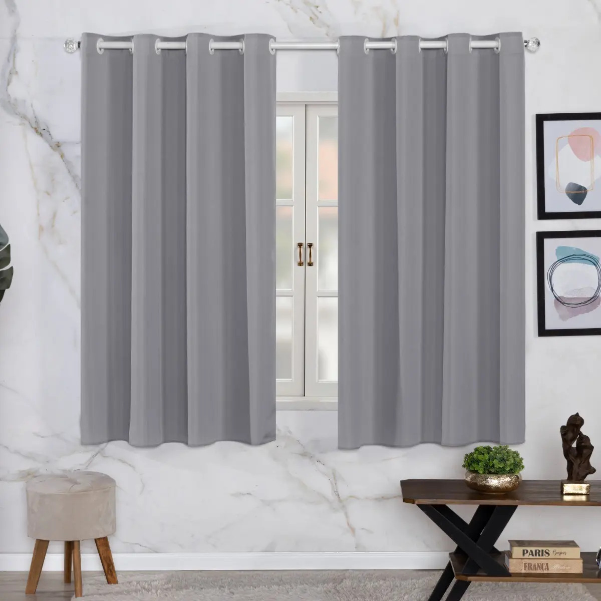 Fêffo Cortinas Tecido Oxford Sala Quarto Cozinha Apartamento Escritório Porta Janela Blindex De 140cm X 220cm Cor Cinza - Unidade De 1