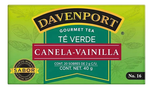 Té Verde Gourmet Davenport Canela Vainilla 20 Sobres 2 G C/u