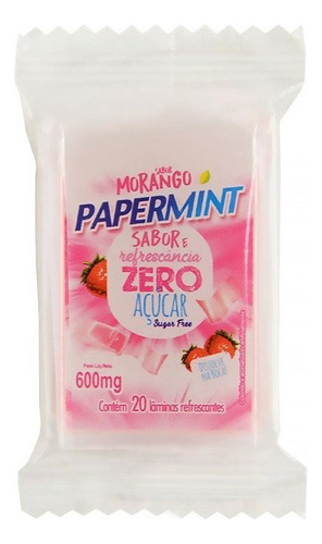 Papermint Morango 20 Lâminas Bucal Refrescantes Zero Açúcar
