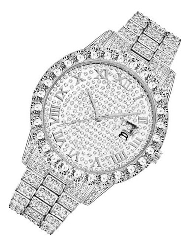 Hombre Reloj De Cuarzo Oro 18k Reloj Brillante Diamante