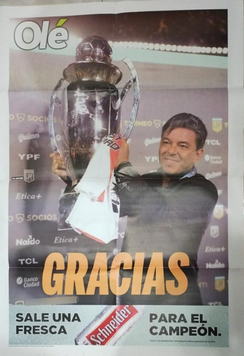 Póster Gigante Marcelo Gallardo River Campeón 2021. Olé