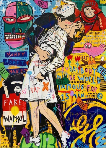Quadro Canvas Arte Banksy Marinheiro Beijando Enfermeira Pop
