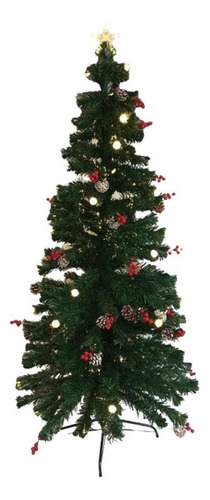 Árvore Natal Luxo 8 F. 30 Led Brq Pinhas Azevinhos 1,50m