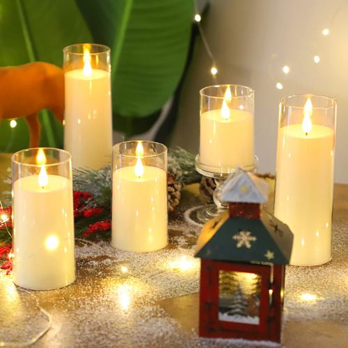 5pz Recargable Velas Led Parpadeantes Sin Llama Con Vidrio