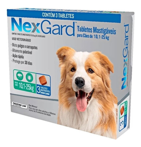 Nexgard Antipulgas E Carrapatos Para Cães De 10,1 A 25kg C/3