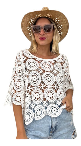 Top Crochet Importado Musculosa Tejida Flecos Blusa Crop