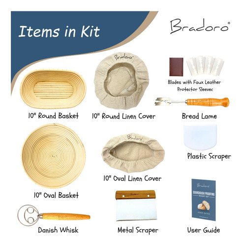 Conjunto De Cestos À Prova De Pão Bradoro Banneton 25 Cm Ova