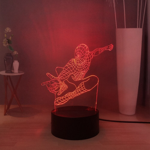 Lampara 3 D Led Spiderman 7 Colores