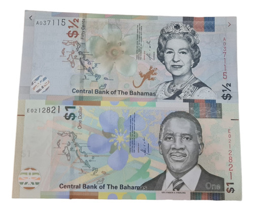 Billetes Mundiales : Bahamas  1/2 Dolar ,1 Dolar 2017/2019