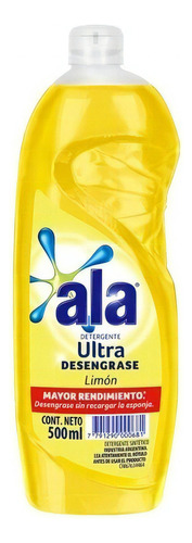 Detergente Ala Ultra Limón semi concentrado limón en botella 500 ml