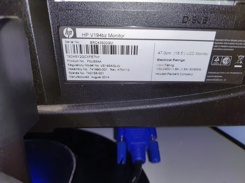 Monitor Hp V194bz 18,5 Widescreen Base Fixa Vga 1366x768 (Usado)