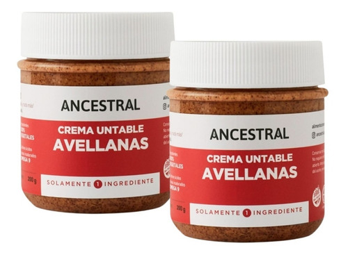 Crema De Avellanas Ancestral Sin Tacc Ni Azucar 170g Pack X2