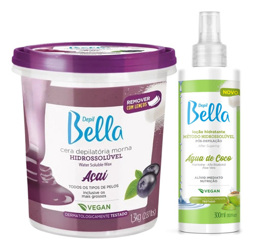Kit Loção Coco E Cera Pós Depilação Açaí Vegano Depil Bella