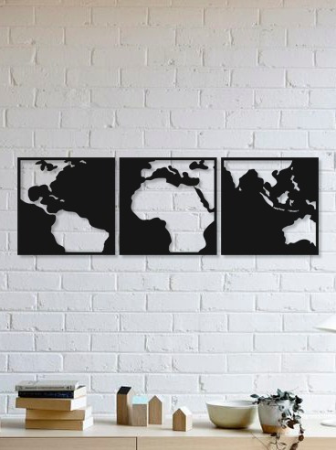 Imagem 1 de 2 de Quadro Decorativo Parede Mapas Trio Continentes 90cm