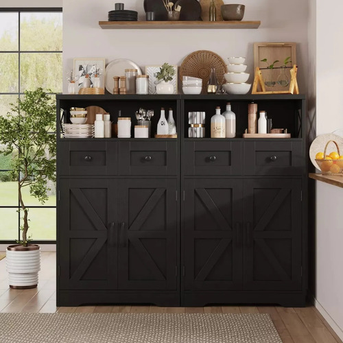 Credenza Multiusos De Madera Para Sala Y Recámara Modernas Negro