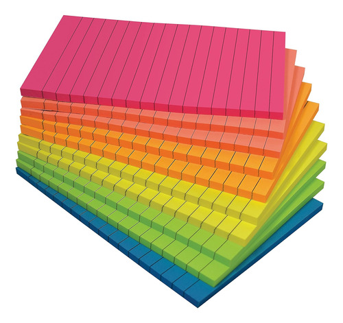 Notas Adhesivas Rayadas, 4 X 6, Paquete De 10, 500 Hoja...