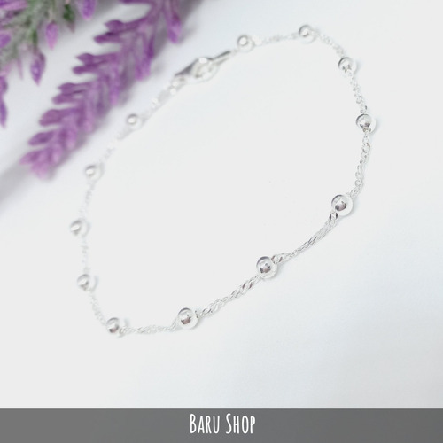 Imagen 3 de 9 de Pulsera Plata 925 Sellada Con Bolitas Eslabón Singapur