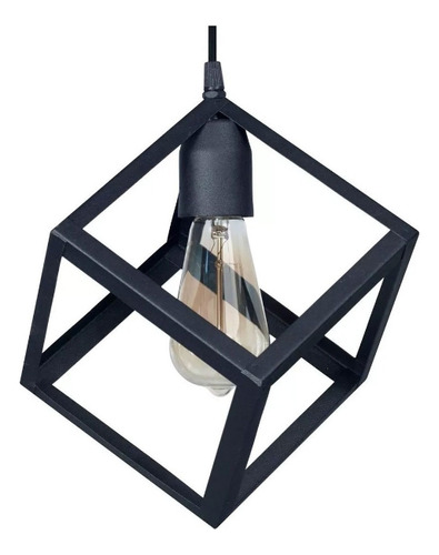 Lampara Colgante Cubo Negra Industrial 1 Luz E27 Ferrolux