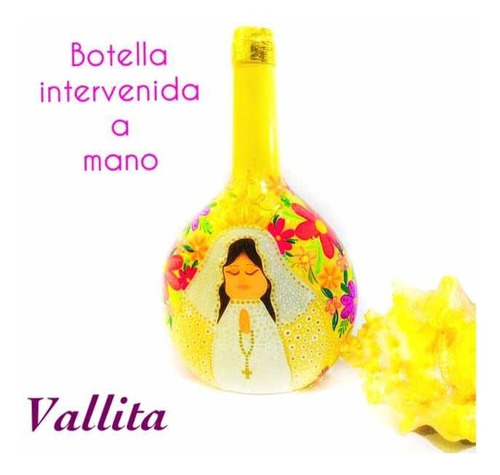 Virgen Del Valle Botella Intervenida A Mano 30 Cms