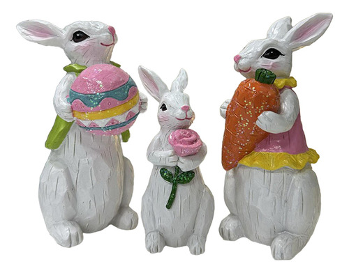 3x Estatua De Conejo Escultura De Resina Decoraciones De