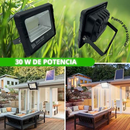 Reflector Led Panel Solar 30w Luz Ajustable Ip67 Control Carcasa Negro Luz Blanco frío