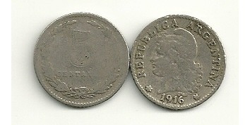 Moneda Argentina Niquel 5 Centavos Año 1916 Buena-