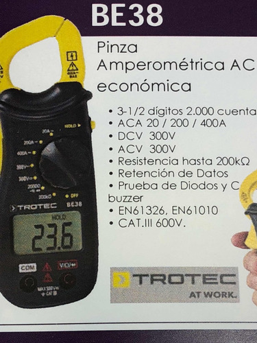 Pinza Amperometrica Mini Ac Trotec Be38 Ionlux 