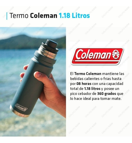 Imagen 3 de 10 de Termo Coleman Matero De Acero Inoxidable 1.18 L Negro / Azul