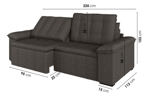 Sofá Cama Palmeira 3 Lugares Retrátil Reclinável 2,20m